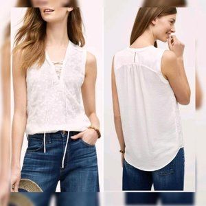 Anthropologie Maeve White Embroidered Top Boho